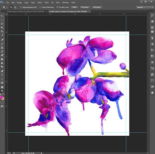 Digital Fabrics_cushion cover tutorial_orchid_photoshop_design_print_purple_pink_watercolour