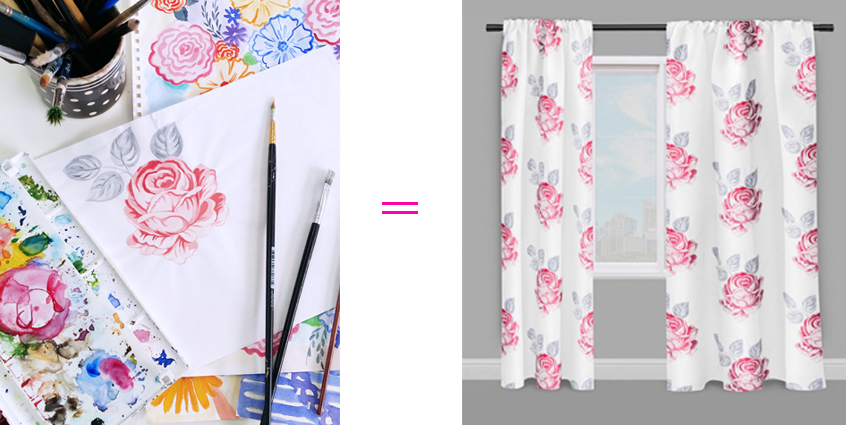 handpainted curtains_how to make your own curtains_curtains with roses